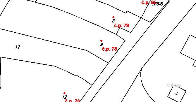 Chvalovice 78 na parcele st. 9 v KÚ Chvalovice, Katastrální mapa