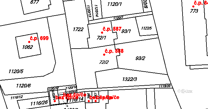 Lány 588, Svitavy na parcele st. 72/2 v KÚ Čtyřicet Lánů, Katastrální mapa
