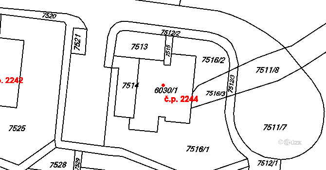 Líšeň 2244, Brno na parcele st. 6030/1 v KÚ Líšeň, Katastrální mapa