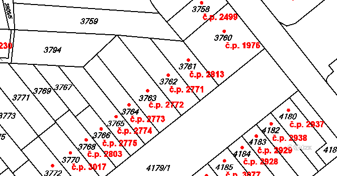 Židenice 2771, Brno na parcele st. 3762 v KÚ Židenice, Katastrální mapa