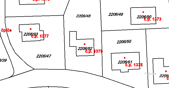 Pelhřimov 1376 na parcele st. 2206/92 v KÚ Pelhřimov, Katastrální mapa