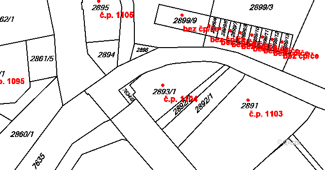 Frýdek 1104, Frýdek-Místek na parcele st. 2893/1 v KÚ Frýdek, Katastrální mapa