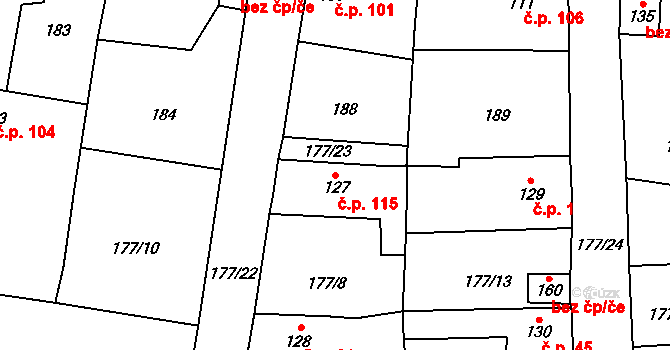 Krchleby 115, Staňkov na parcele st. 127 v KÚ Krchleby u Staňkova, Katastrální mapa