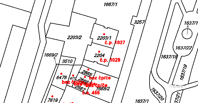 Cheb 1028 na parcele st. 2204 v KÚ Cheb, Katastrální mapa