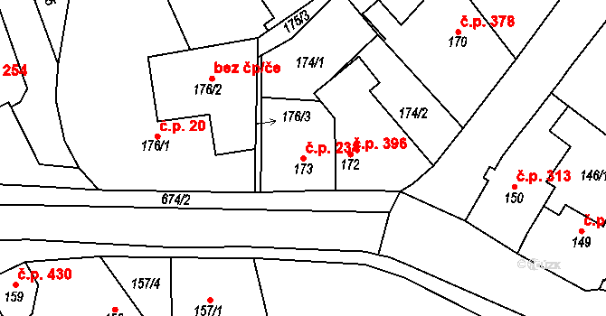 Svatava 234 na parcele st. 173 v KÚ Svatava, Katastrální mapa