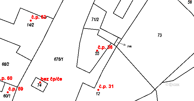 Limuzy 36, Tismice na parcele st. 55 v KÚ Limuzy, Katastrální mapa