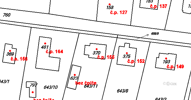 Struhařov 155 na parcele st. 370 v KÚ Struhařov u Mnichovic, Katastrální mapa