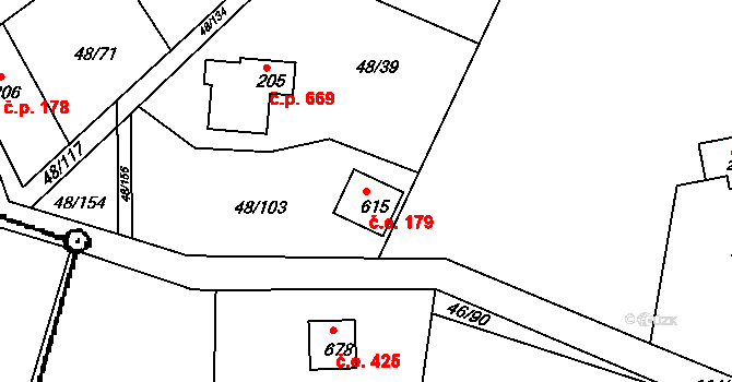 Brnky 179, Zdiby na parcele st. 615 v KÚ Brnky, Katastrální mapa