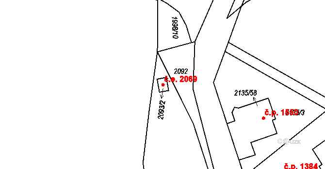 Radotín 2069, Praha na parcele st. 2093/2 v KÚ Radotín, Katastrální mapa