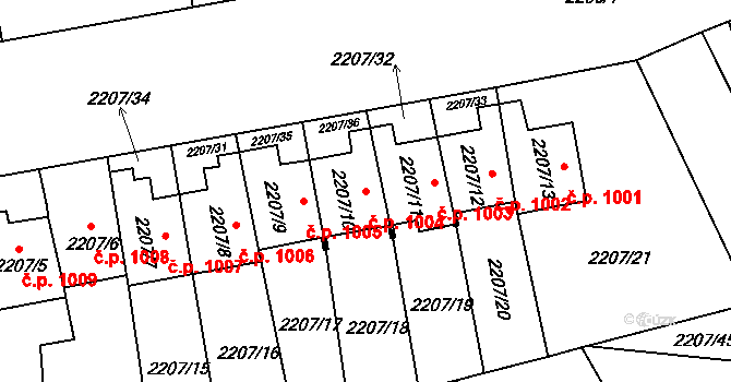 Střešovice 1004, Praha na parcele st. 2207/10 v KÚ Střešovice, Katastrální mapa