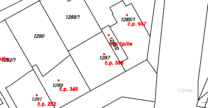 Kbely 358, Praha na parcele st. 1287 v KÚ Kbely, Katastrální mapa