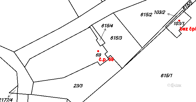 Čečelovice 58 na parcele st. 69 v KÚ Čečelovice, Katastrální mapa