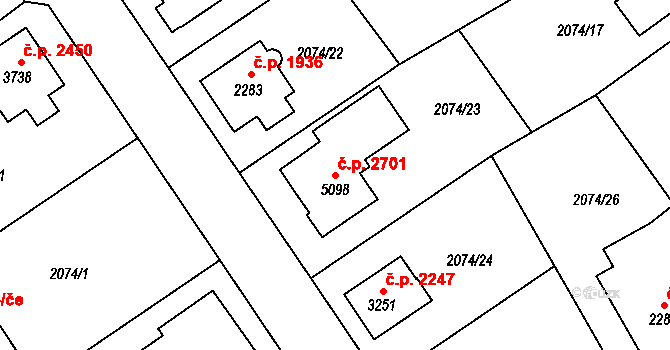 Dvůr Králové nad Labem 2701 na parcele st. 5098 v KÚ Dvůr Králové nad Labem, Katastrální mapa