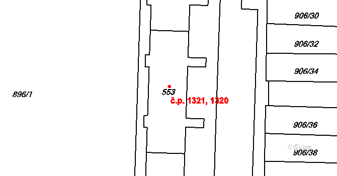 Vrchlabí 1320,1321 na parcele st. 553 v KÚ Podhůří-Harta, Katastrální mapa