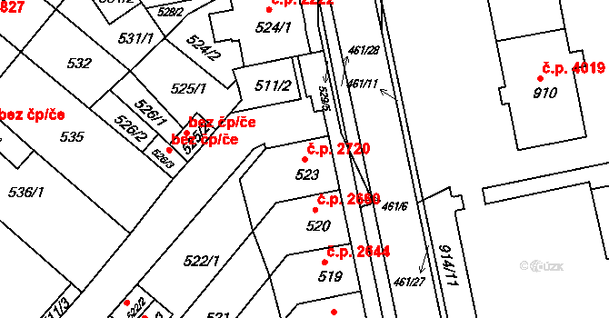 Chomutov 2720 na parcele st. 523 v KÚ Chomutov II, Katastrální mapa