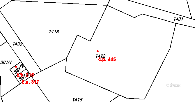 Rumburk 1 445, Rumburk na parcele st. 1412 v KÚ Rumburk, Katastrální mapa