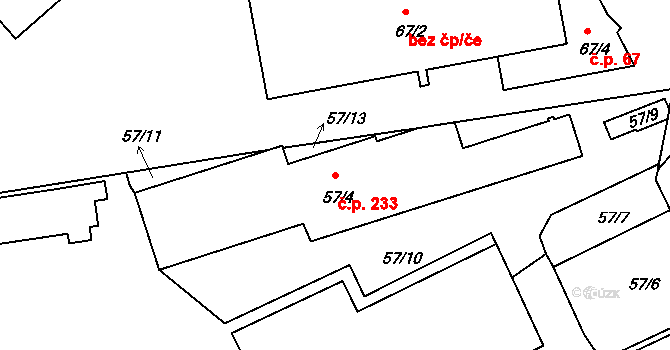 Liberec IX-Janův Důl 233, Liberec na parcele st. 57/4 v KÚ Janův Důl u Liberce, Katastrální mapa