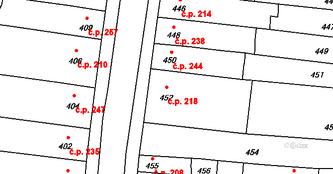 Opatovice 218 na parcele st. 452 v KÚ Opatovice u Rajhradu, Katastrální mapa