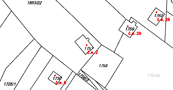 Dolní Kounice 2 na parcele st. 1757 v KÚ Dolní Kounice, Katastrální mapa