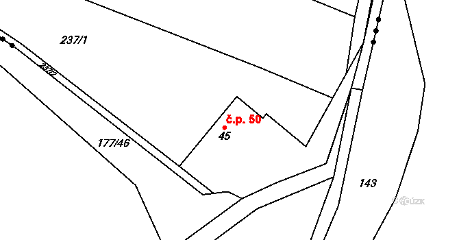 Miškovice 50, Třebovle na parcele st. 45 v KÚ Miškovice u Kouřimi, Katastrální mapa