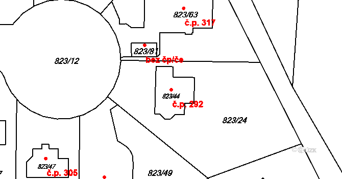 Lípa 292 na parcele st. 823/44 v KÚ Lípa nad Dřevnicí, Katastrální mapa