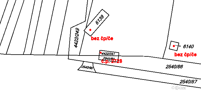 Líšeň 2728, Brno na parcele st. 2540/80 v KÚ Líšeň, Katastrální mapa