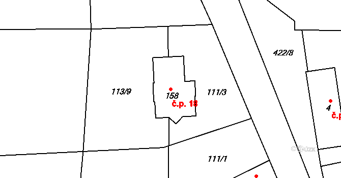 Červený Hrádek 18, Bečváry na parcele st. 158 v KÚ Červený Hrádek u Bečvár, Katastrální mapa