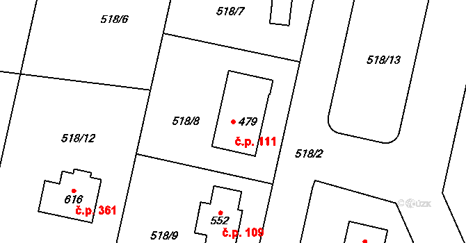 Horoušánky 111, Horoušany na parcele st. 479 v KÚ Horoušany, Katastrální mapa