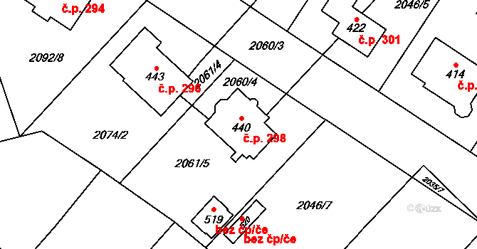 Bohdalov 298 na parcele st. 440 v KÚ Bohdalov, Katastrální mapa