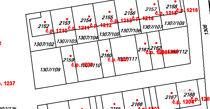 Unhošť 1207 na parcele st. 2160 v KÚ Unhošť, Katastrální mapa