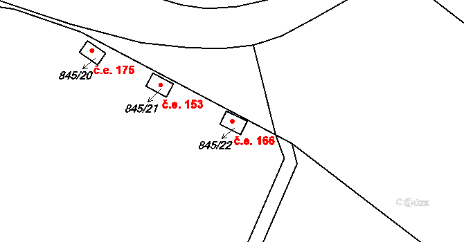 Pohořelice 166 na parcele st. 845/22 v KÚ Pohořelice u Napajedel, Katastrální mapa
