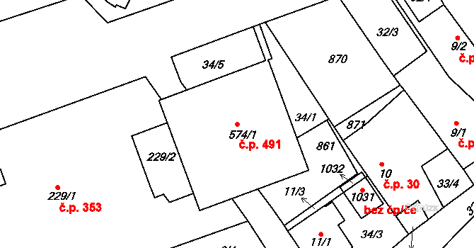 Třemošnice 491 na parcele st. 574/1 v KÚ Třemošnice nad Doubravou, Katastrální mapa
