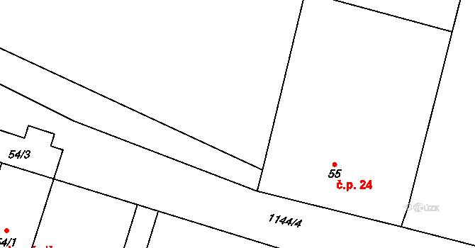 Louka 24, Jemnice na parcele st. 55 v KÚ Louka u Jemnice, Katastrální mapa
