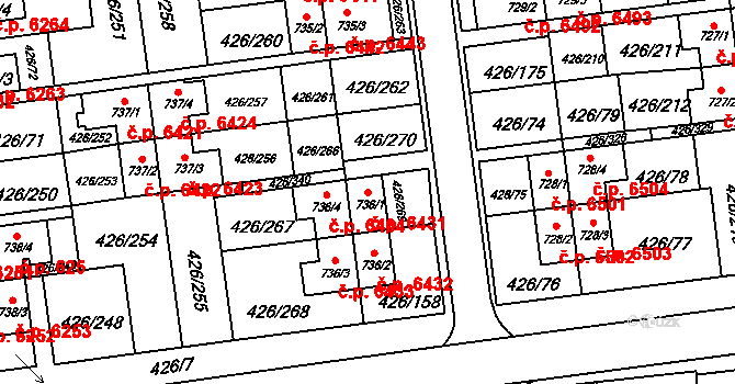 Otrokovice 6431 na parcele st. 736/1 v KÚ Otrokovice, Katastrální mapa