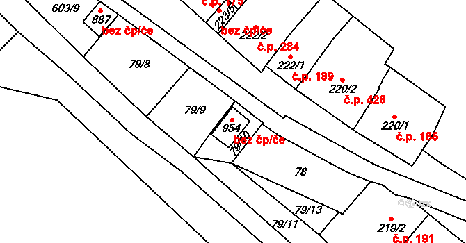 Lysice 110 na parcele st. 954 v KÚ Lysice, Katastrální mapa