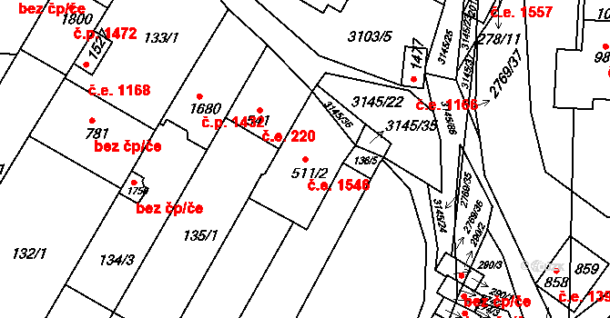 Ivančice 1546 na parcele st. 511/2 v KÚ Ivančice, Katastrální mapa