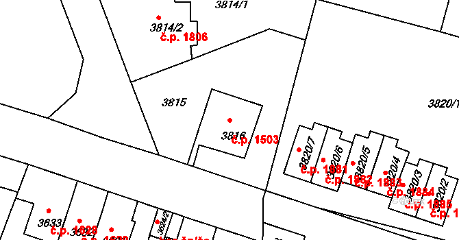 Předměstí 1503, Litoměřice na parcele st. 3816 v KÚ Litoměřice, Katastrální mapa