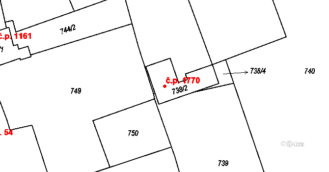 Kuřim 1770 na parcele st. 738/2 v KÚ Kuřim, Katastrální mapa