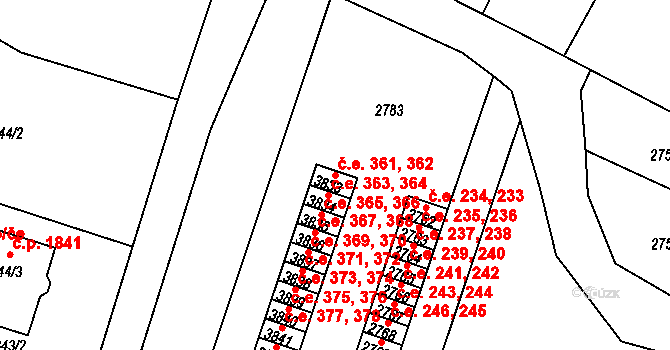 Děčín VI-Letná 361,362, Děčín na parcele st. 3833 v KÚ Podmokly, Katastrální mapa