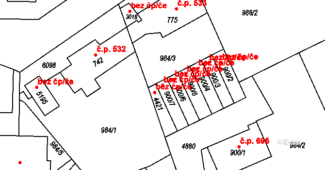 Rožnov pod Radhoštěm 39559076 na parcele st. 900/7 v KÚ Rožnov pod Radhoštěm, Katastrální mapa