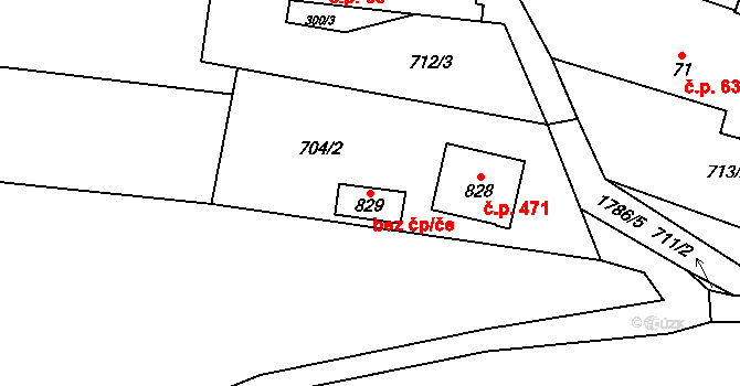 Horní Bříza 39623076 na parcele st. 829 v KÚ Horní Bříza, Katastrální mapa