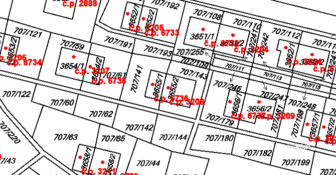 Zlín 3208 na parcele st. 3655/2 v KÚ Zlín, Katastrální mapa