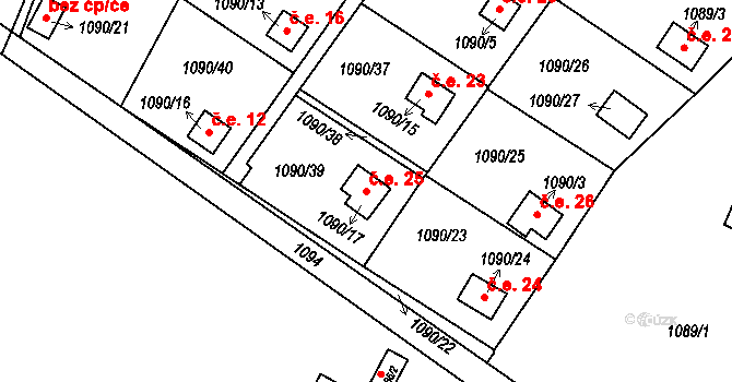 Bludovice 25, Havířov na parcele st. 1090/17 v KÚ Bludovice, Katastrální mapa
