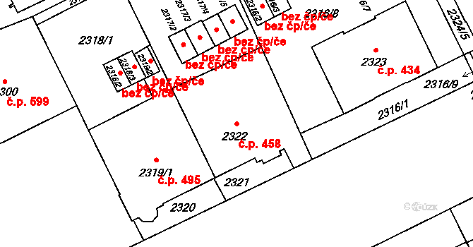 Předměstí 458, Opava na parcele st. 2322 v KÚ Opava-Předměstí, Katastrální mapa