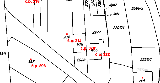 Bystřice pod Lopeníkem 370 na parcele st. 518 v KÚ Bystřice pod Lopeníkem, Katastrální mapa