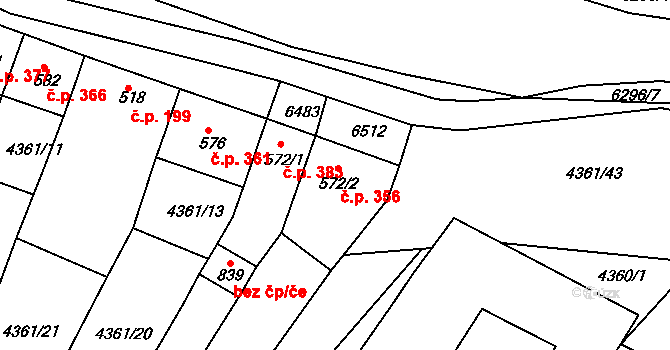 Šumice 356 na parcele st. 572/2 v KÚ Šumice u Uherského Brodu, Katastrální mapa