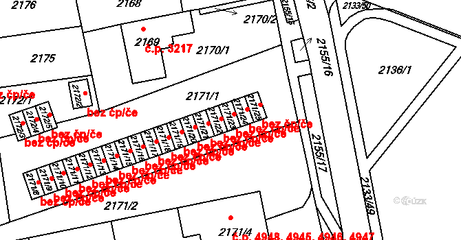 Chomutov 2003 na parcele st. 2171/23 v KÚ Chomutov II, Katastrální mapa