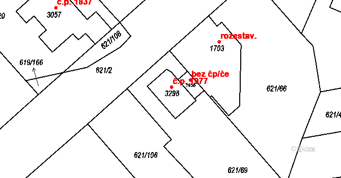 Lysá nad Labem 1977 na parcele st. 3298 v KÚ Lysá nad Labem, Katastrální mapa