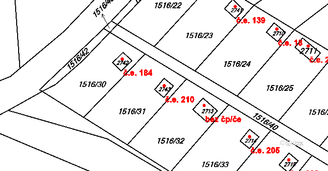 Ostrov 210 na parcele st. 2743 v KÚ Ostrov nad Ohří, Katastrální mapa