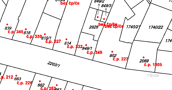 Budějovické Předměstí 349, Písek na parcele st. 849/1 v KÚ Písek, Katastrální mapa